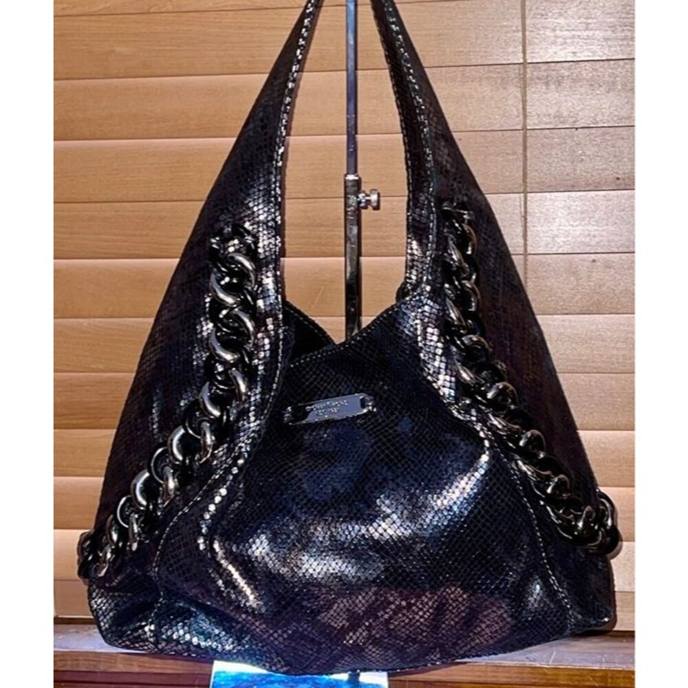 Michael Kors ID silver chain Metallica Python shoulder Bag EUC 15” x 9”